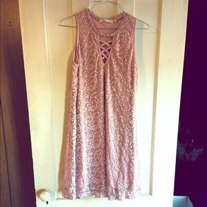 Blush-Pink Lace Mini Dress